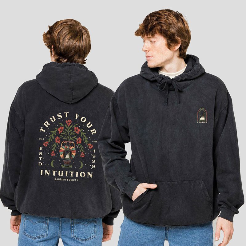 Men's sweatshirt Kaotiko Washed Trust Your Intuition black 3