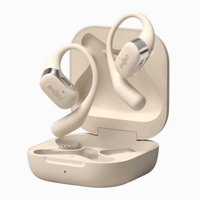 Shokz OpenFit beige wireless headphones 4