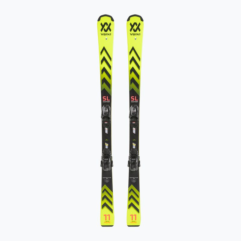 Children's downhill skis Völkl Racetiger Junior Pro + 7.0 VMotion Jr flo yellow/black