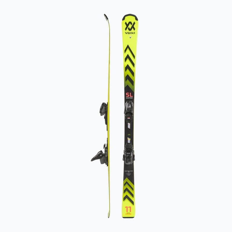 Children's downhill skis Völkl Racetiger Junior Pro + 7.0 VMotion Jr flo yellow/black 2