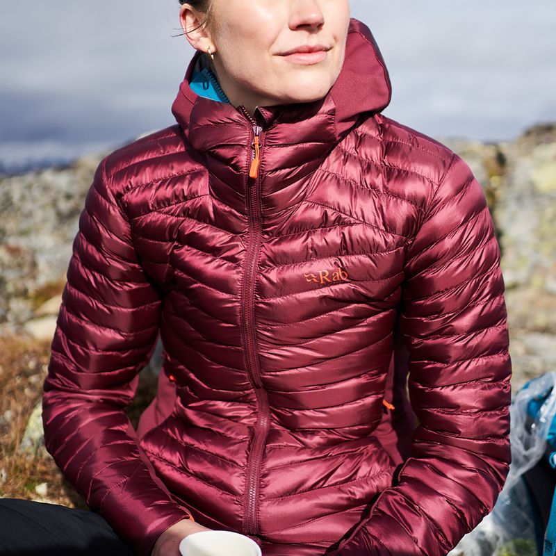 Women's down jacket Rab Cirrus Flex 2.0 Hoody maroon QIO-69 9
