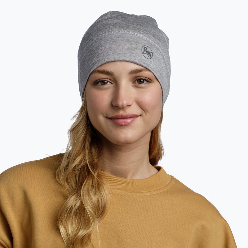 BUFF Lightweight Merino Wool solid light grey winter beanie 4