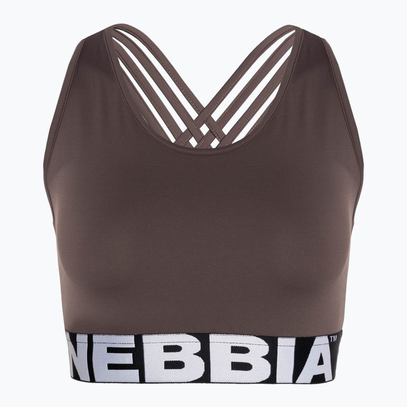 NEBBIA Medium Impact Cross brown fitness bra 4