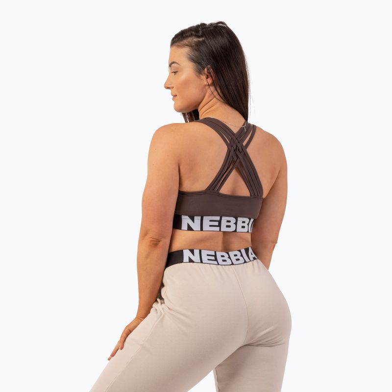 NEBBIA Medium Impact Cross brown fitness bra 2