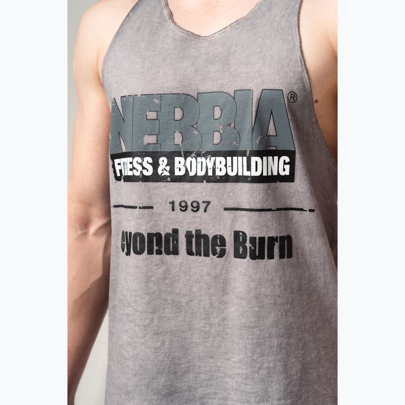 Men's training tank top NEBBIA Washed-Off Stringer Max Out light grey 4
