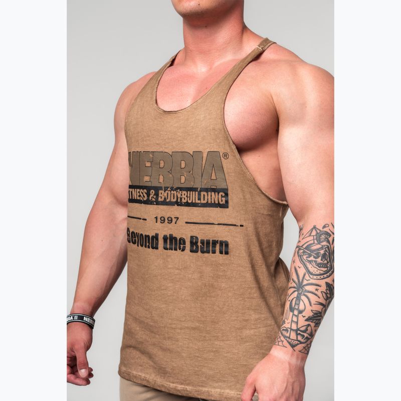 Men's training tank top NEBBIA Washed-Off Stringer Max Out light brown 4