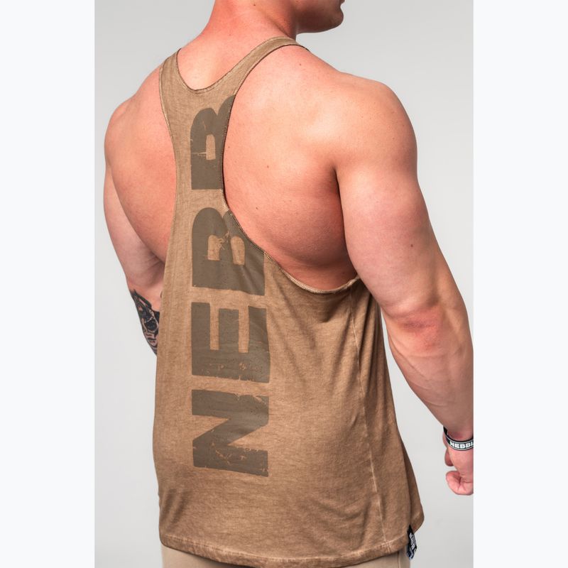 Men's training tank top NEBBIA Washed-Off Stringer Max Out light brown 5