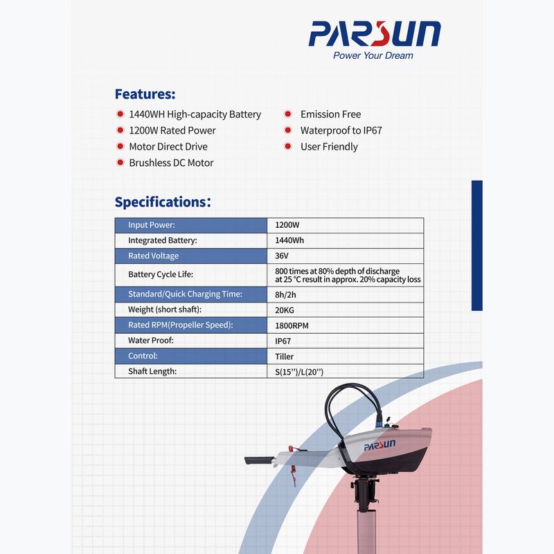 Electric motor Parsun Joy 1.2 S z akumlatorem white 3