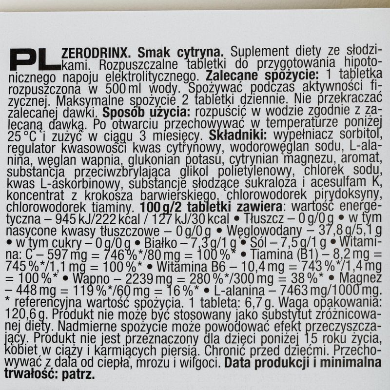 Nutrend Zero Drinx hypotonic drink 18 tablets lemon VR-016-18-CI 2