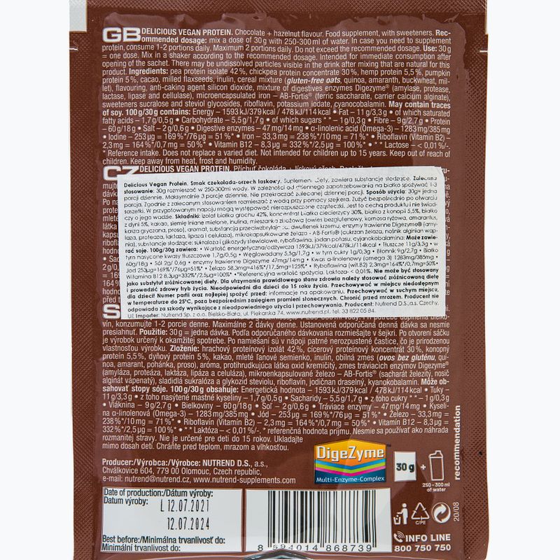 Nutrend Delicious Vegan Protein Shake 5x30g chocolate-hazelnut VS-105-150-ČLO 2