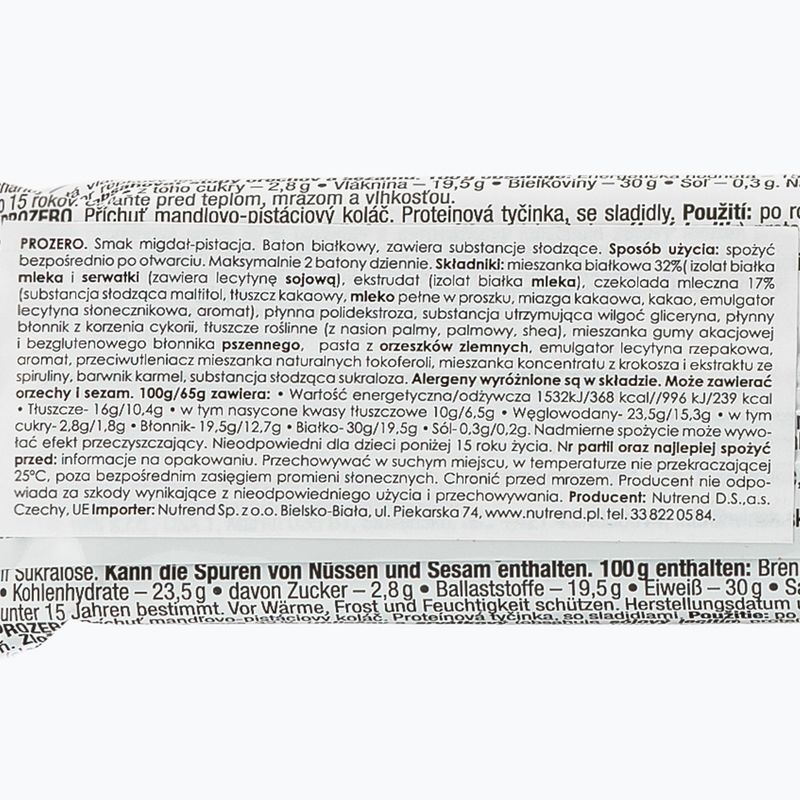 Nutrend Pro Zero protein bar 65g almond-pistachio VM-060-65-MLP 2