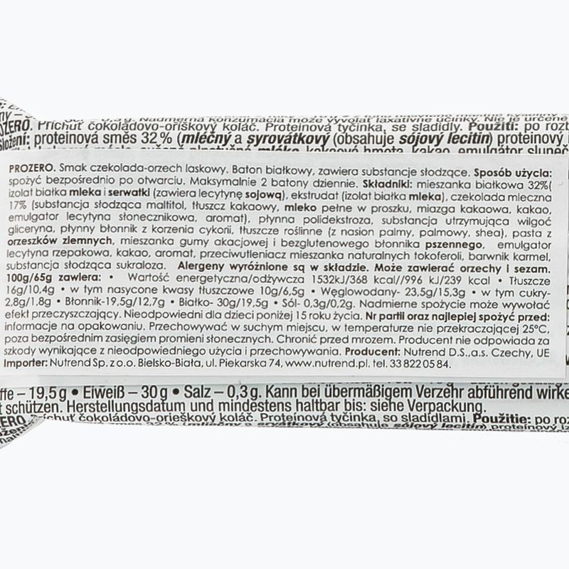 Nutrend Pro Zero protein bar 65g chocolate-nut VM-060-65-ČOO 2