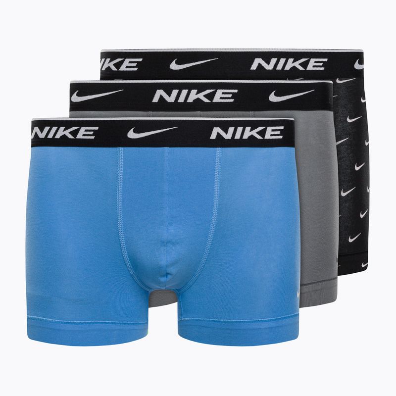 Men's boxer shorts Nike Everyday Cotton Stretch Trunk 3Pk UB1 swoosh print/grey/uni blue