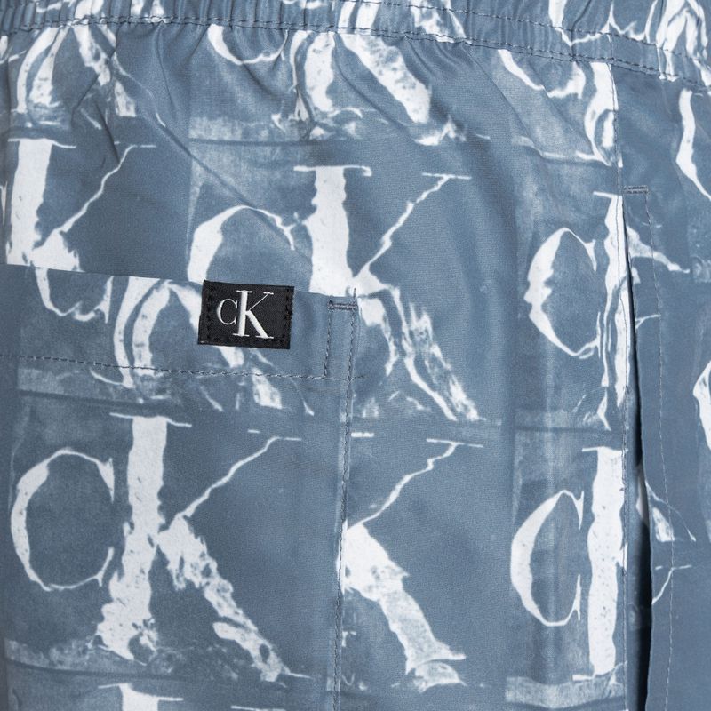 Men's Calvin Klein Medium Drawstring Print swim shorts blue 4