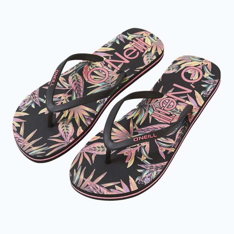 Women's O'Neill Profile Graphic black tropical flower flip flops 9