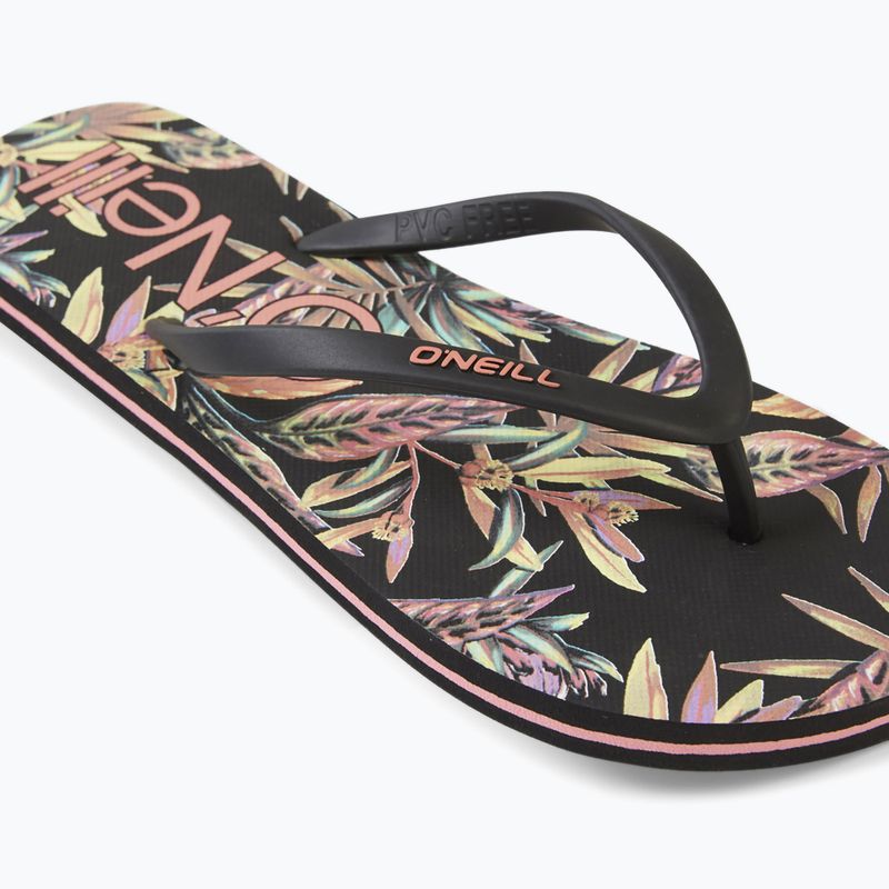 Women's O'Neill Profile Graphic black tropical flower flip flops 11