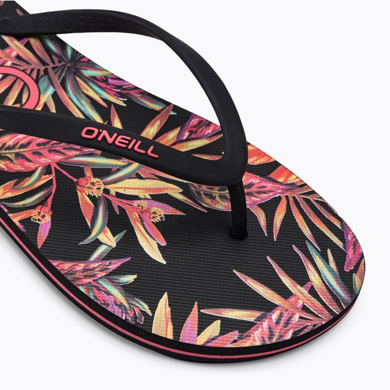 Women's O'Neill Profile Graphic black tropical flower flip flops 7