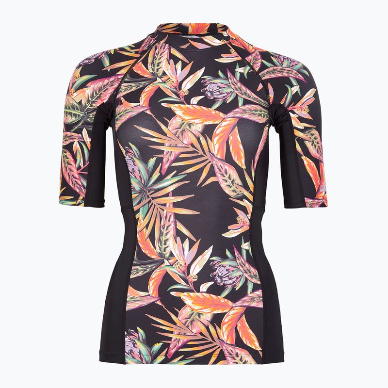 Women's swim shirt O'Neill Anglet Skin SS black tropical flower
