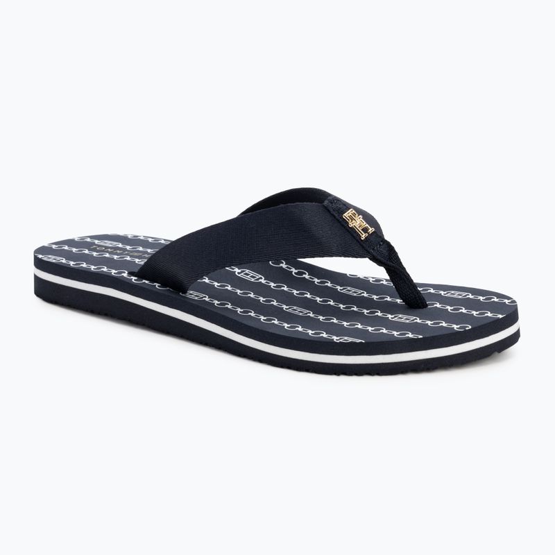 Tommy Hilfiger women's flip flops Chain Print Beach Sandal space blue
