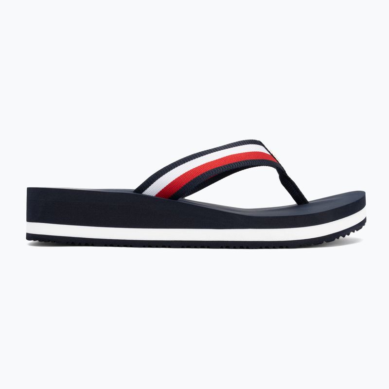 Tommy Hilfiger women's flip flops Corp Mid Wedge Beach Sandal space blue 2