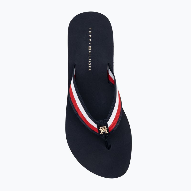 Tommy Hilfiger women's flip flops Corp Mid Wedge Beach Sandal space blue 5