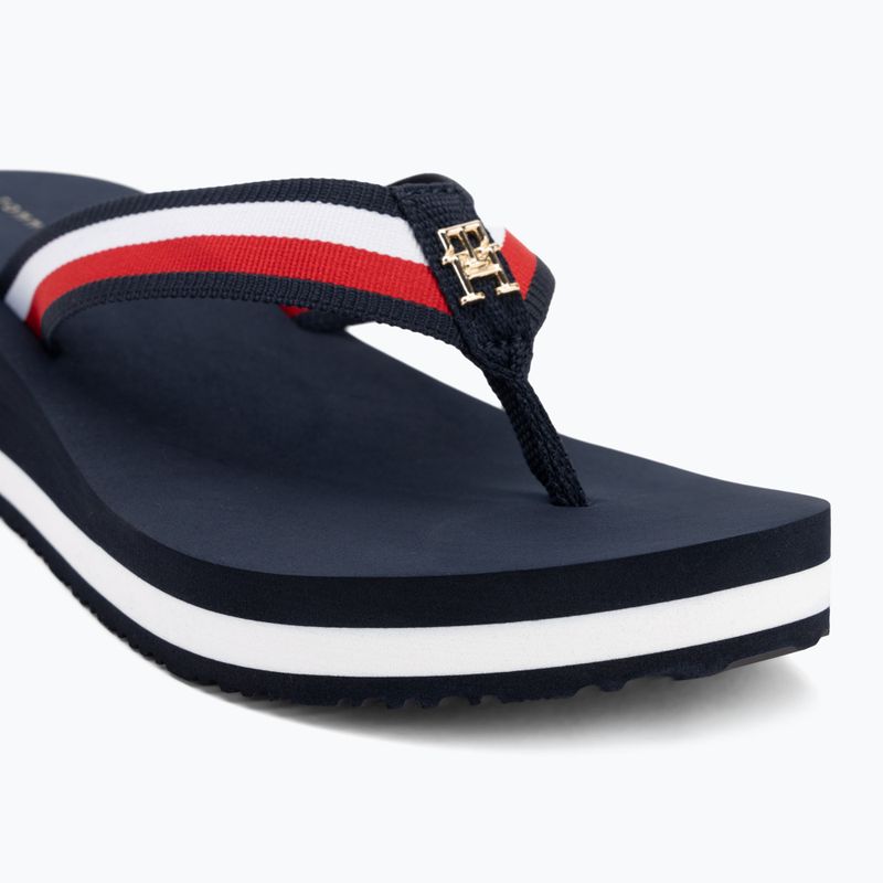 Tommy Hilfiger women's flip flops Corp Mid Wedge Beach Sandal space blue 7