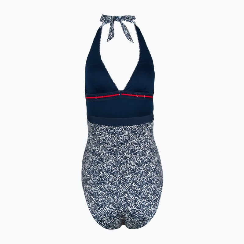 Tommy Hilfiger women's one piece swimsuit Halter One Piece Rp Print illustrated wave dark night navy 2