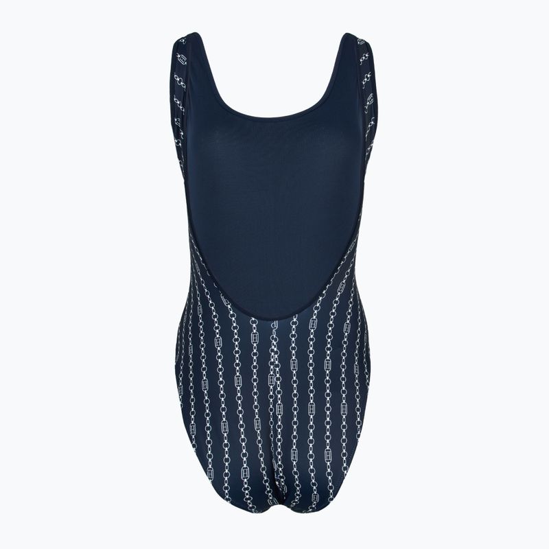 Tommy Hilfiger women's one piece swimsuit One Piece Print (Ext) flag chain dark night navy 2