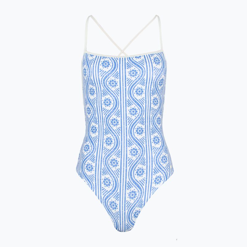 Tommy Hilfiger women's one-piece swimsuit Straight Neck Print floral stripe blue spell
