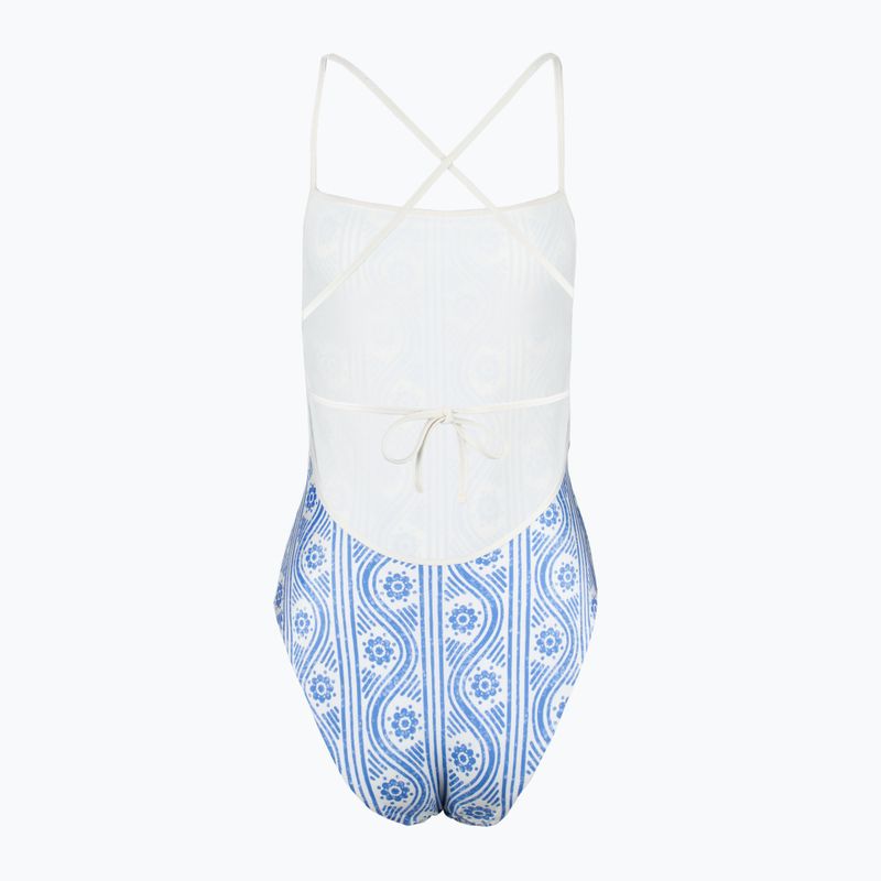 Tommy Hilfiger women's one-piece swimsuit Straight Neck Print floral stripe blue spell 2