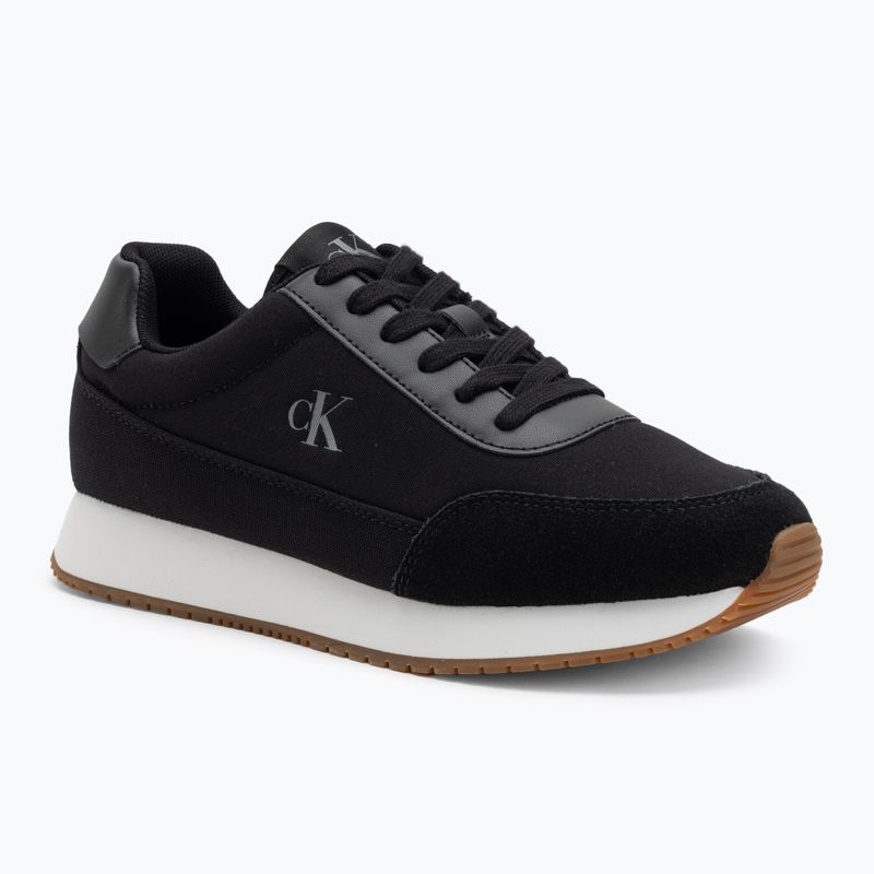 Calvin Klein women's shoes YW0YW01888 Retro Runner Low Laceup Canvas black/bright white