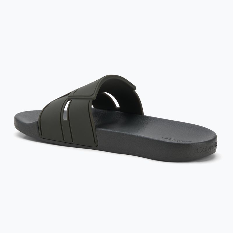 Calvin Klein men's flip-flops HM0HM01752 Pool Slide Double T dark olive 3