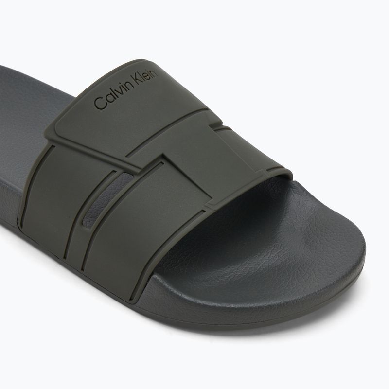 Calvin Klein men's flip-flops HM0HM01752 Pool Slide Double T dark olive 7
