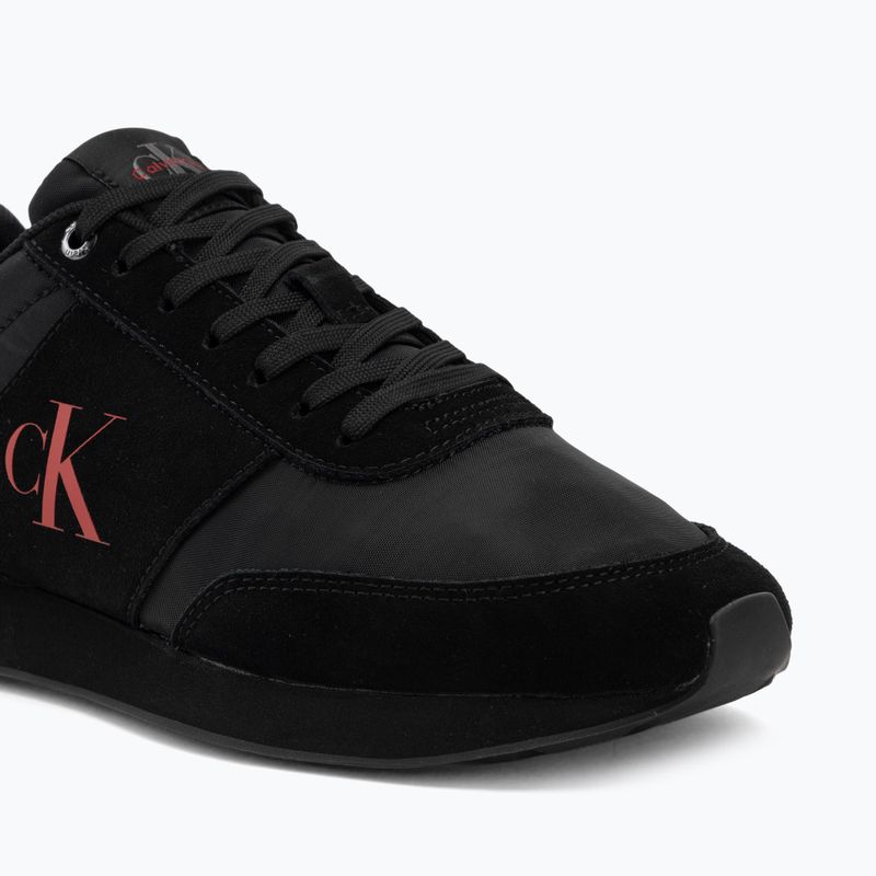 Men's shoes Calvin Klein HM0HM02212 Retro Runner Bans Leather Suede triple black/adrenaline rush 7