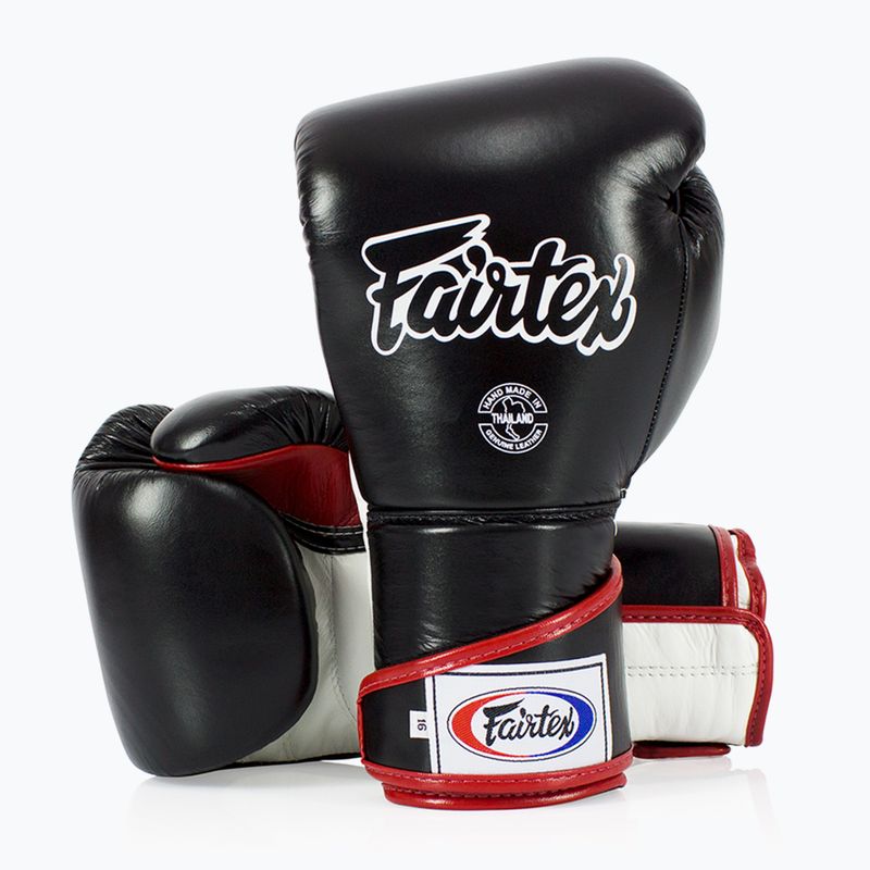 Fairtex Stylish Angular Sparring Boxing Gloves - Locked Thumb black/white/red 4