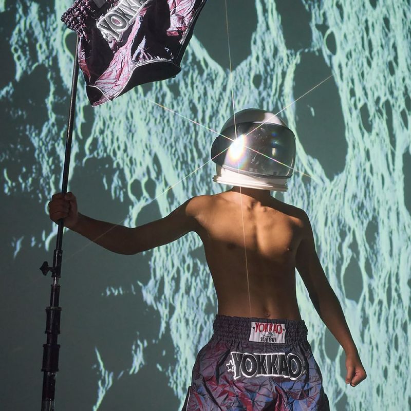 Men's training shorts YOKKAO Lunar Muay Thai iridescent blue grey 15