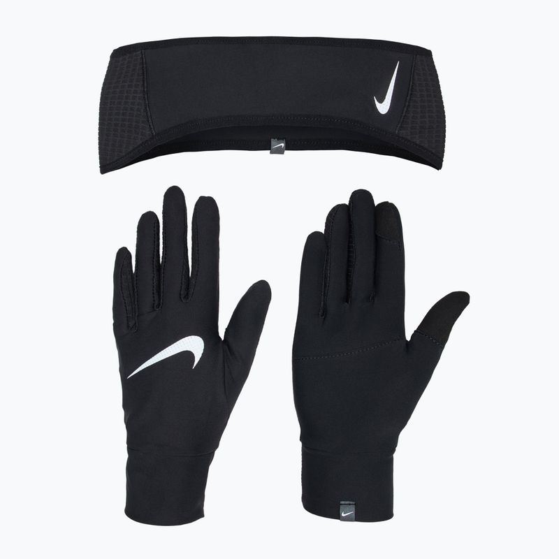 Women's armband + gloves set Nike Essential Running black/black/silver