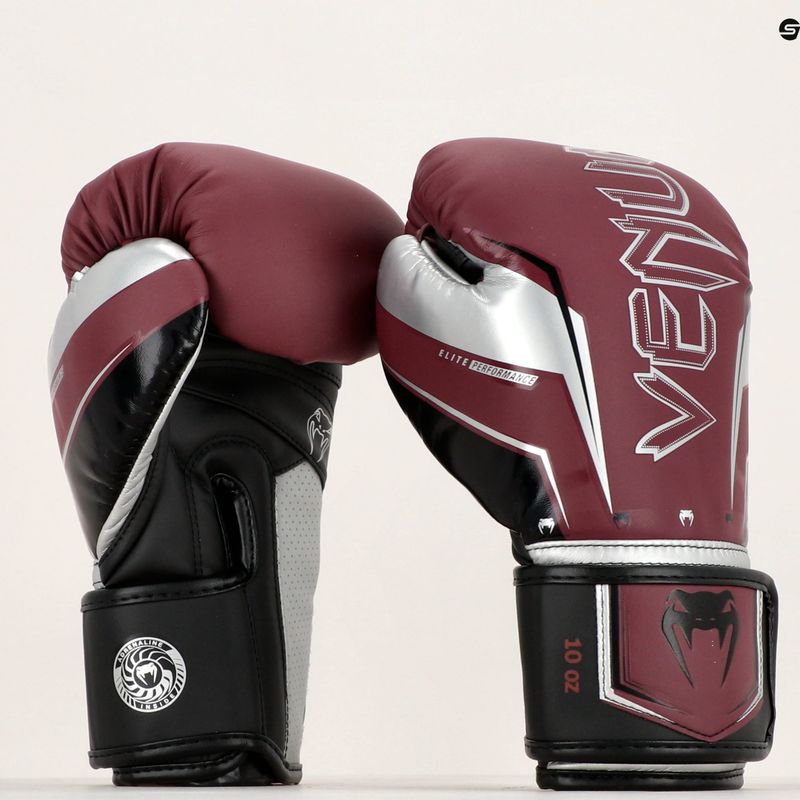 Venum Elite Evo burgundy/silver boxing gloves 6