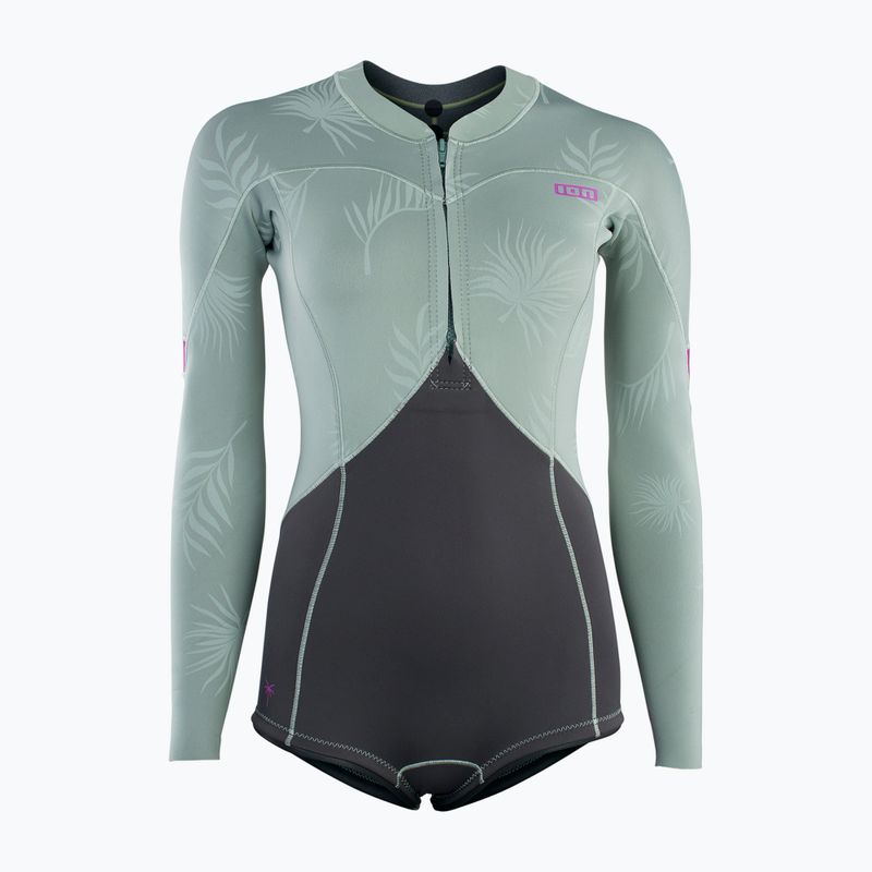 Women's wetsuit ION Amaze Hot Shorty 1.5 Front Zip light olive