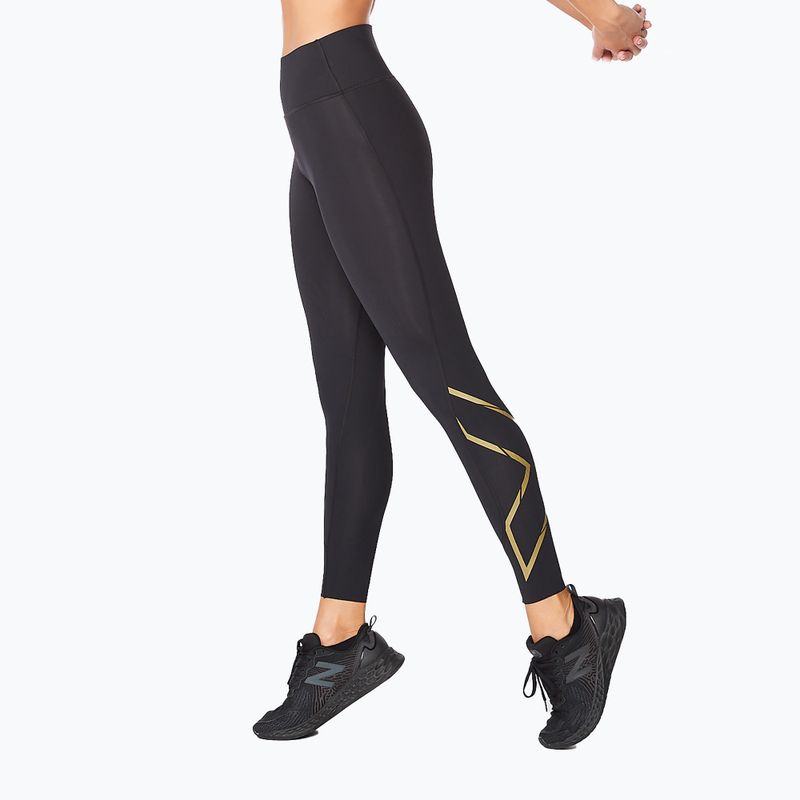 Women's training leggings 2XU Force Mid-Rise Compression black and gold WA5367B 3