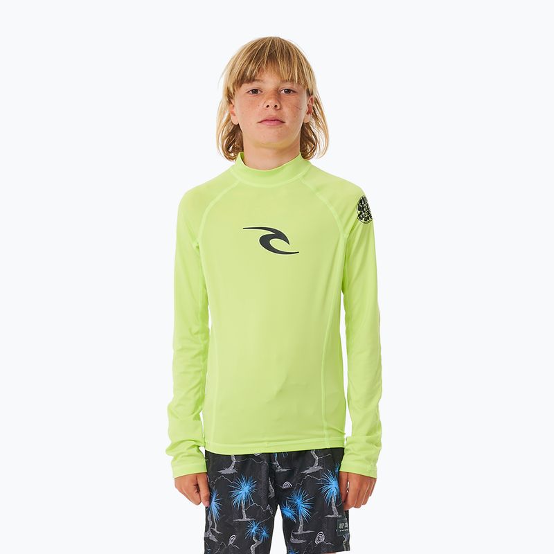 Rip Curl Brand Wave UPF Rash Vest children's swimming longsleeve lime