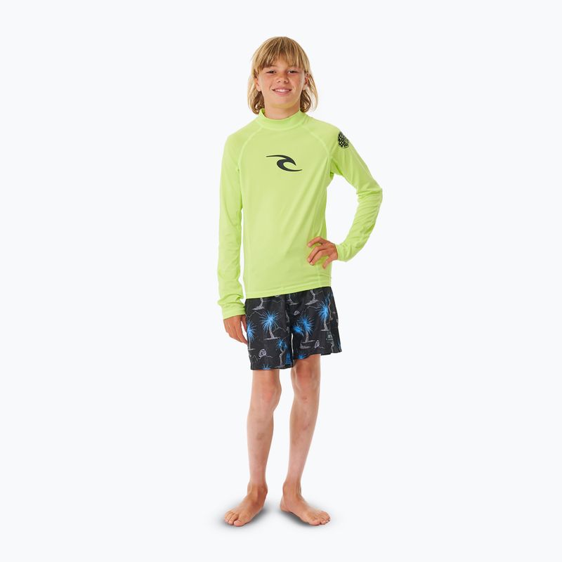 Rip Curl Brand Wave UPF Rash Vest children's swimming longsleeve lime 2