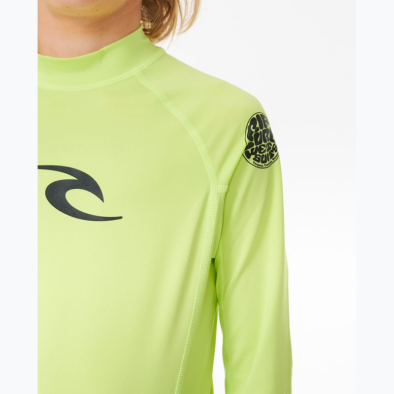 Rip Curl Brand Wave UPF Rash Vest children's swimming longsleeve lime 5