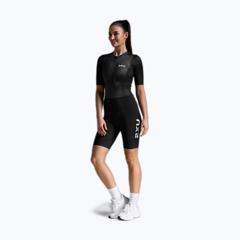 Women's triathlon suit 2XU Aero Hex Sleeved black/white 2