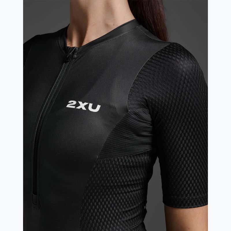 Women's triathlon suit 2XU Aero Hex Sleeved black/white 3