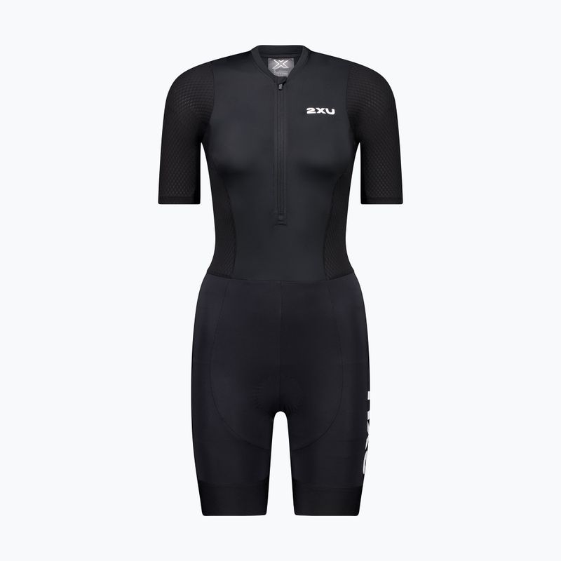 Women's triathlon suit 2XU Aero Hex Sleeved black/white 6