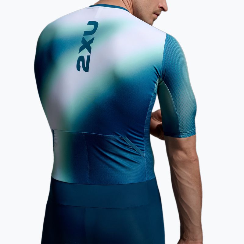 Men's triathlon suit 2XU Aero Hex Sleeved jelly mint/majol 5
