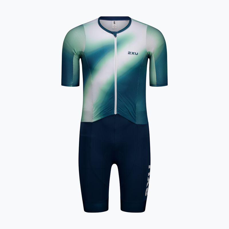 Men's triathlon suit 2XU Aero Hex Sleeved jelly mint/majol 6