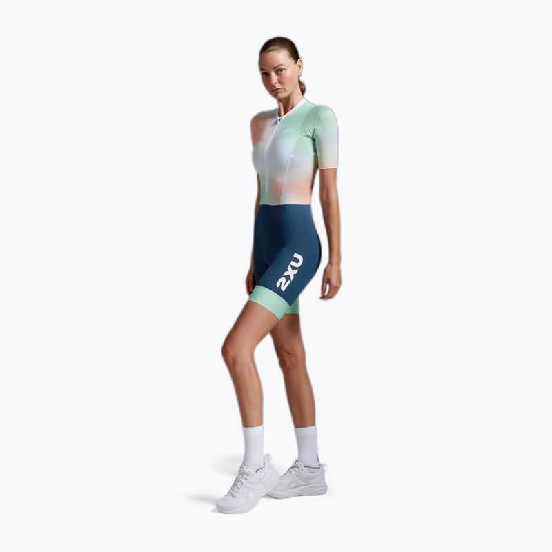 Women's triathlon suit 2XU Aero Hex Sleeved jelly mint/majol 3