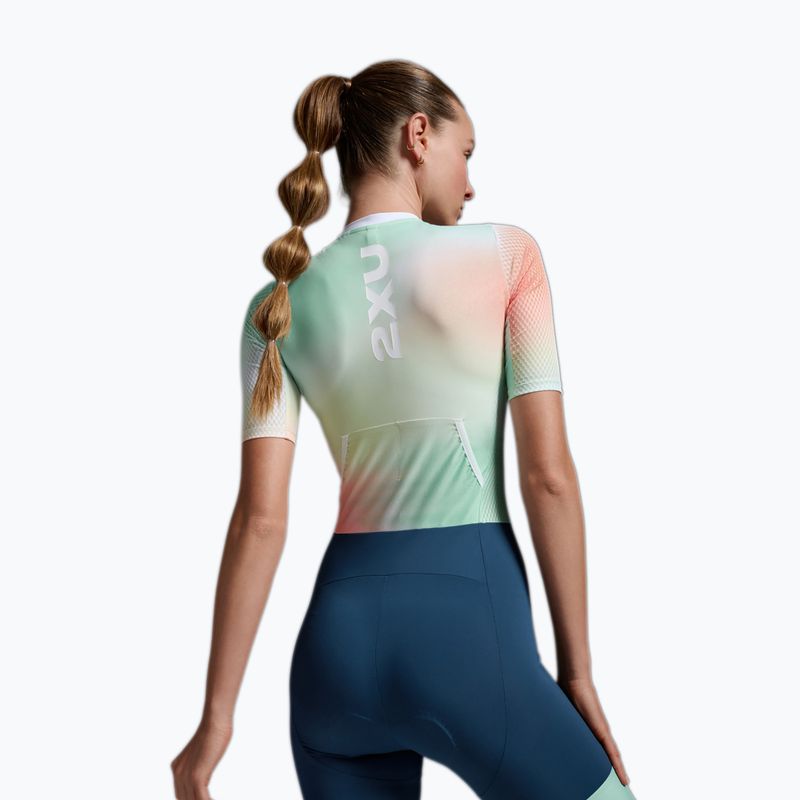 Women's triathlon suit 2XU Aero Hex Sleeved jelly mint/majol 4